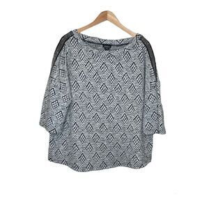 Simply Emma‎ Womens Sweater Top Size 1X Embellished White Black Kimono Boxy Fit